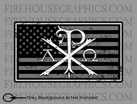 Alpha and Omega Christian Cross Jesus God Bible American Flag Sticker Decal