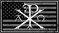 Alpha and Omega Christian Cross Jesus God Bible American Flag Sticker Decal