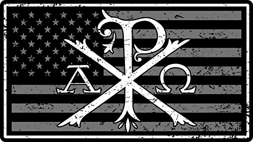 Alpha and Omega Christian Cross Jesus God Bible American Flag Sticker Decal