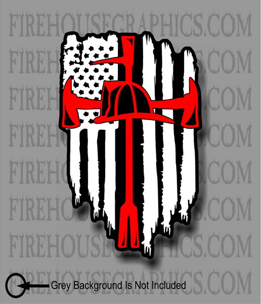 American Flag Thin Red line Firefighter Halligan Axe Helmet Cross Deca –  Firehouse Graphics